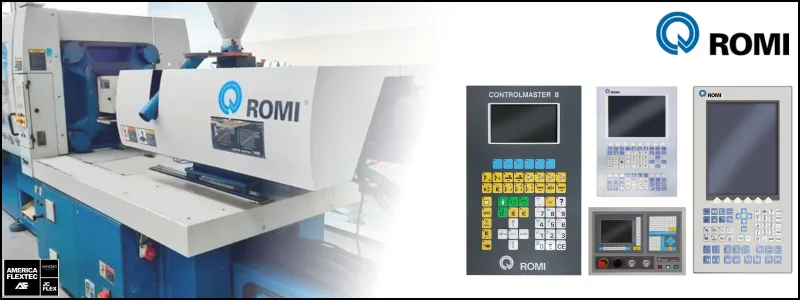 Conserto de IHM Romi – máquina injetora Romi com painéis IHM ControlMaster e modelos de interface CNC, serviços de reparo e manutenção realizados pela América Flextec.