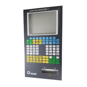 Conserto de IHM Romi ControlMaster 7 – painel de comando industrial com tela e teclado de funções, reparo técnico especializado pela América Flextec.